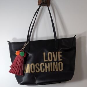 Love Moschino | Black Tote with Gold Accents And Chunky Charm